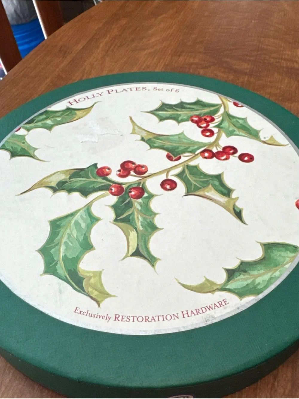Restoration Hardware White Holiday Desert Plates with Holly and Red Berries set6